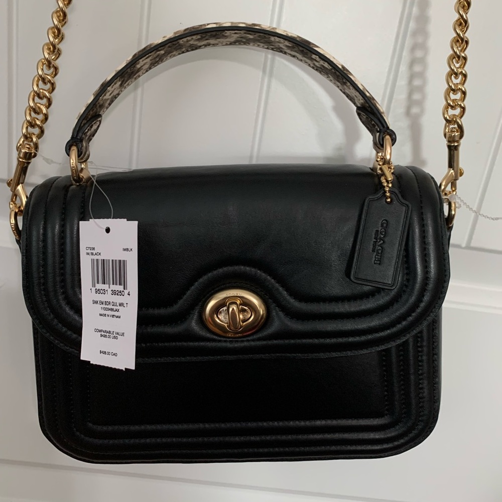 COACH black leather snake chain small cross body handbag purse